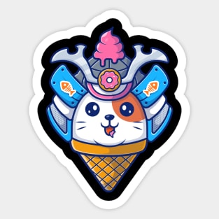 Cat samurai mascot cartoon Sticker